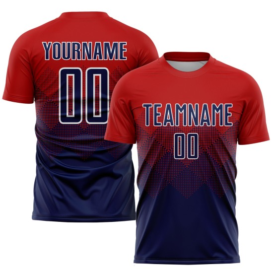 Maillot de football personnalisé à sublimation rouge, bleu marine et blanc Maillot de football personnalisé à sublimation rouge, bleu marine et blanc