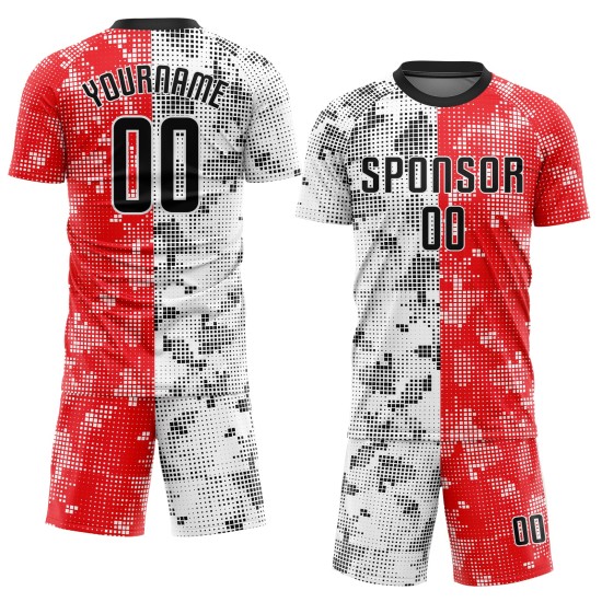 Maillot de football personnalisé à sublimation rouge, noir et blanc Maillot de football personnalisé à sublimation rouge, noir et blanc