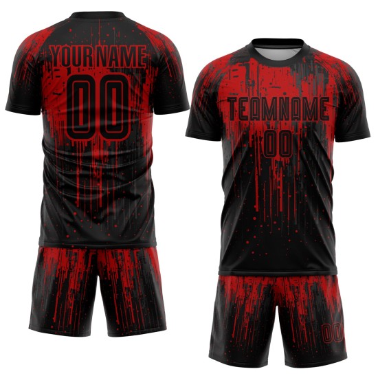 Maillot de football personnalisé rouge et noir par sublimation Maillot de football personnalisé rouge et noir par sublimation