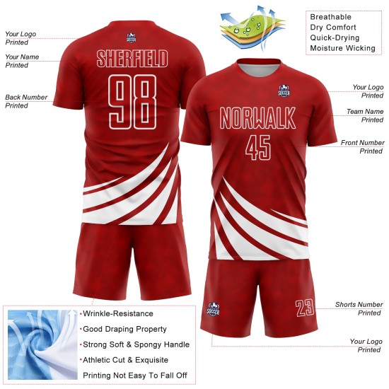 Maillot de football personnalisé à sublimation avec motifs de vent rouge et blanc Maillot de football personnalisé à sublimation avec motifs de vent rouge et blanc