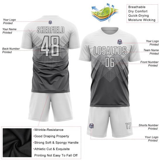 Maillot de football personnalisé gris acier et blanc par sublimation Maillot de football personnalisé gris acier et blanc par sublimation