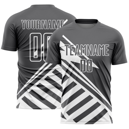 Maillot de football personnalisé à sublimation, lignes blanches et gris acier Maillot de football personnalisé à sublimation, lignes blanches et gris acier