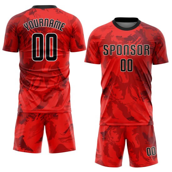 Maillot de football personnalisé à sublimation rouge, noir et blanc Maillot de football personnalisé à sublimation rouge, noir et blanc