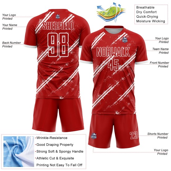 Maillot de football personnalisé à sublimation rouge et blanc Maillot de football personnalisé à sublimation rouge et blanc