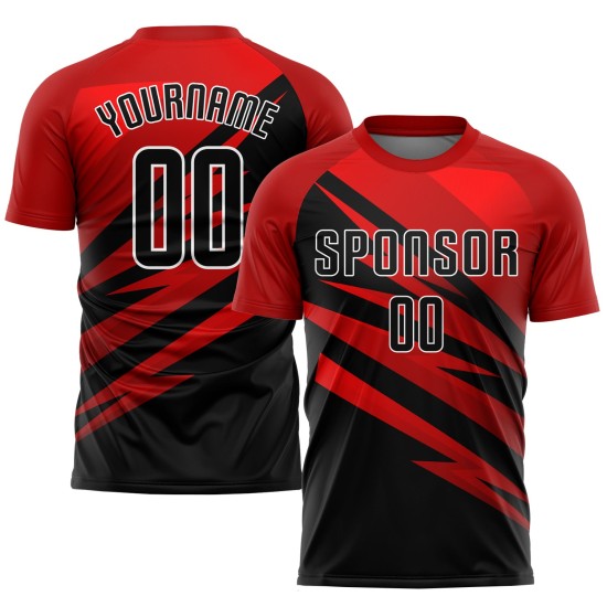 Maillot de football personnalisé à sublimation rouge, noir et blanc Maillot de football personnalisé à sublimation rouge, noir et blanc