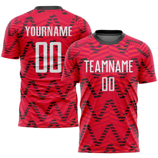 Maillot de football personnalisé à sublimation rouge, blanc et noir Maillot de football personnalisé à sublimation rouge, blanc et noir