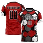 Maillot de football personnalisé à sublimation rouge, noir et blanc Maillot de football personnalisé à sublimation rouge, noir et blanc