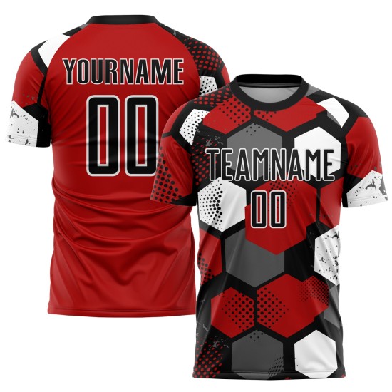 Maillot de football personnalisé à sublimation rouge, noir et blanc Maillot de football personnalisé à sublimation rouge, noir et blanc
