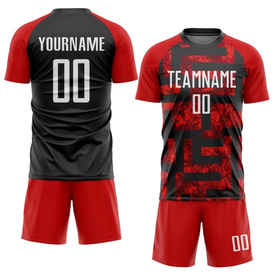 Maillot de football personnalisé à sublimation rouge, blanc et noir Maillot de football personnalisé à sublimation rouge, blanc et noir
