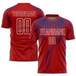 Maillot de football personnalisé à sublimation rouge royal et blanc Maillot de football personnalisé à sublimation rouge royal et blanc
