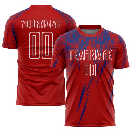 Maillot de football personnalisé à sublimation rouge royal et blanc Maillot de football personnalisé à sublimation rouge royal et blanc