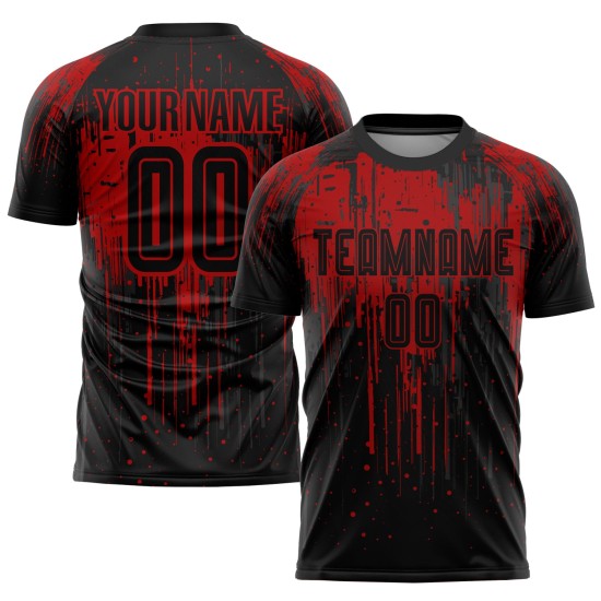 Maillot de football personnalisé rouge et noir par sublimation Maillot de football personnalisé rouge et noir par sublimation