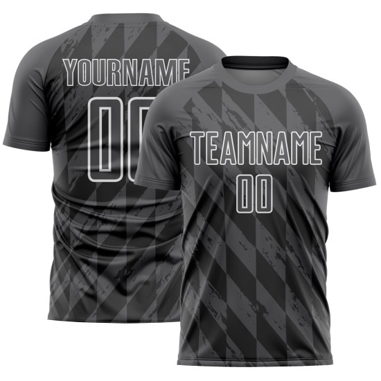 Maillot de football personnalisé à sublimation géométrique gris acier et blanc Maillot de football personnalisé à sublimation géométrique gris acier et blanc