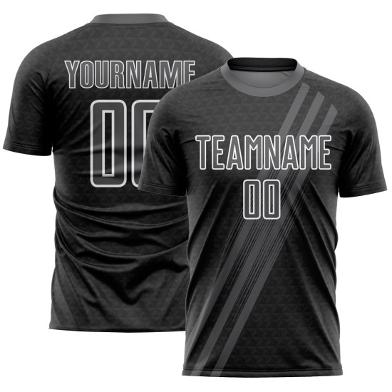 Maillot de football personnalisé à sublimation, lignes diagonales grises et blanches Maillot de football personnalisé à sublimation, lignes diagonales grises et blanches