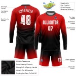 Maillot de football personnalisé à manches longues, imprimé par sublimation, rouge, blanc et noir Maillot de football personnalisé à manches longues, imprimé par sublimation, rouge, blanc et noir