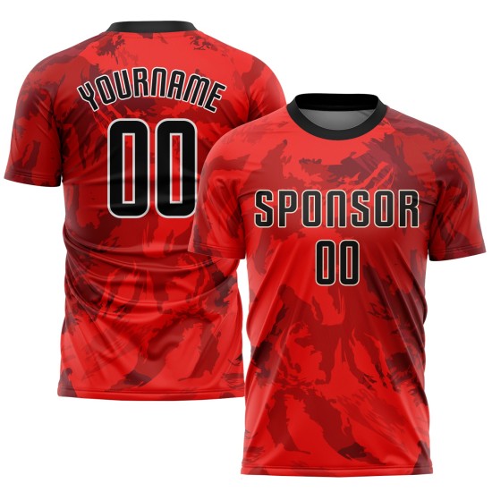 Maillot de football personnalisé à sublimation rouge, noir et blanc Maillot de football personnalisé à sublimation rouge, noir et blanc