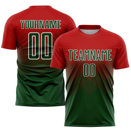 Maillot de football personnalisé à sublimation rouge, vert et blanc Maillot de football personnalisé à sublimation rouge, vert et blanc