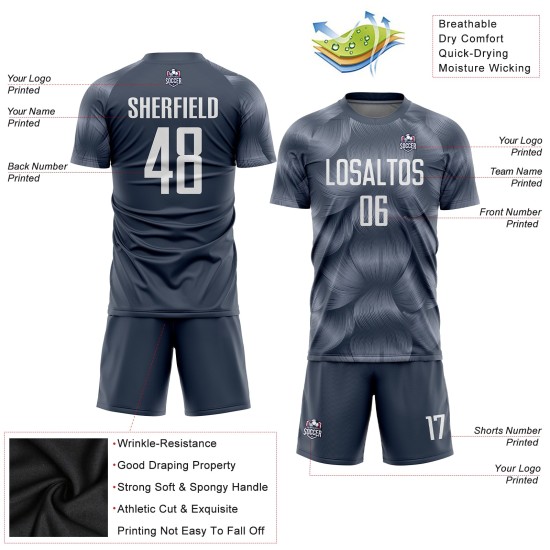 Maillot de football personnalisé gris acier et blanc par sublimation Maillot de football personnalisé gris acier et blanc par sublimation