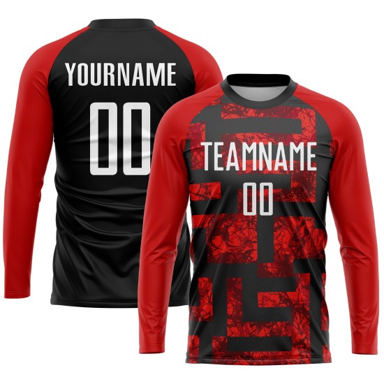 Maillot de football personnalisé à sublimation rouge, blanc et noir Maillot de football personnalisé à sublimation rouge, blanc et noir