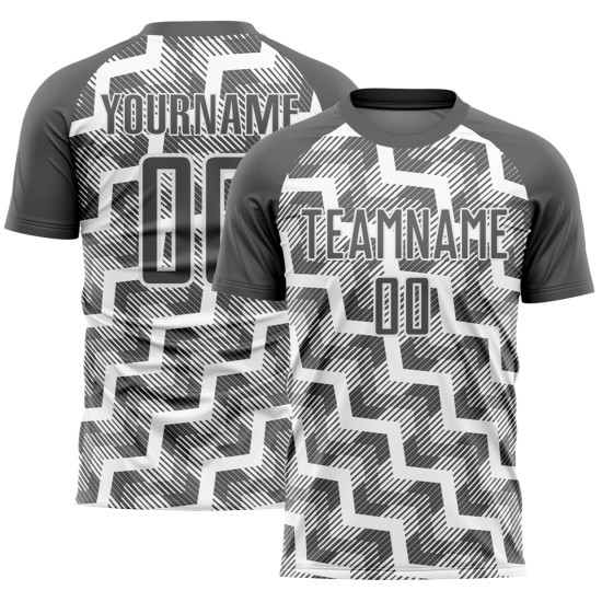 Maillot de football personnalisé à sublimation, lignes blanches et gris acier Maillot de football personnalisé à sublimation, lignes blanches et gris acier
