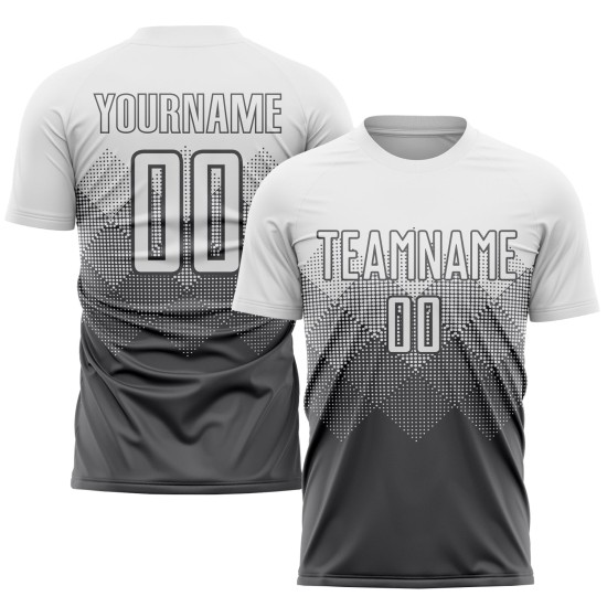Maillot de football personnalisé gris acier et blanc par sublimation Maillot de football personnalisé gris acier et blanc par sublimation