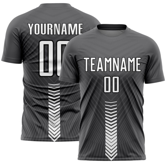 Maillot de football personnalisé à sublimation avec flèches grises, blanches et noires Maillot de football personnalisé à sublimation avec flèches grises, blanches et noires