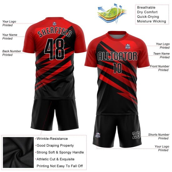 Maillot de football personnalisé à sublimation rouge, noir et blanc Maillot de football personnalisé à sublimation rouge, noir et blanc
