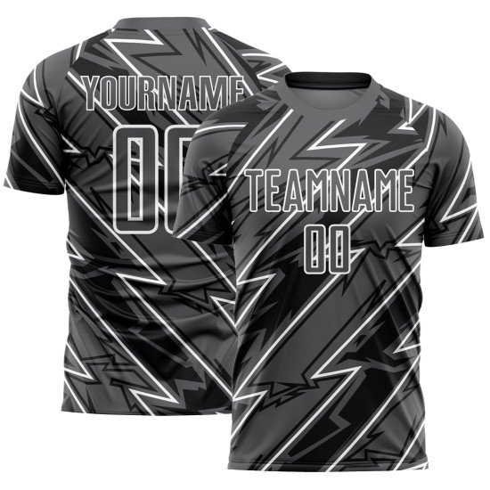 Maillot de football personnalisé à sublimation gris acier et blanc Lightning Maillot de football personnalisé à sublimation gris acier et blanc Lightning