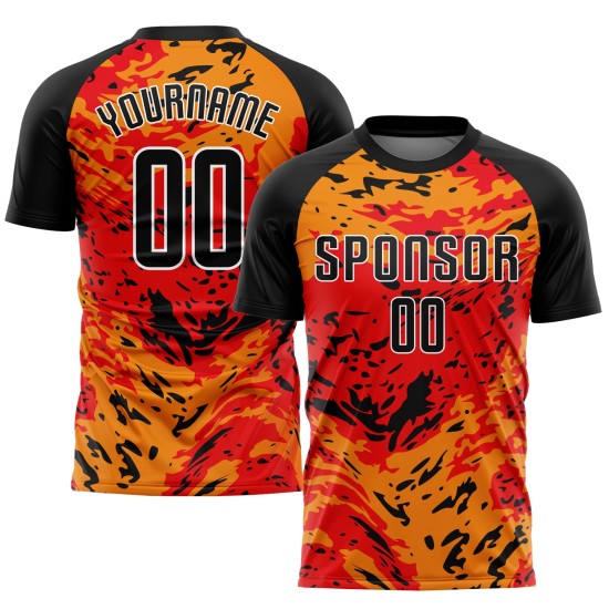 Maillot de football personnalisé à sublimation rouge, noir et or Maillot de football personnalisé à sublimation rouge, noir et or