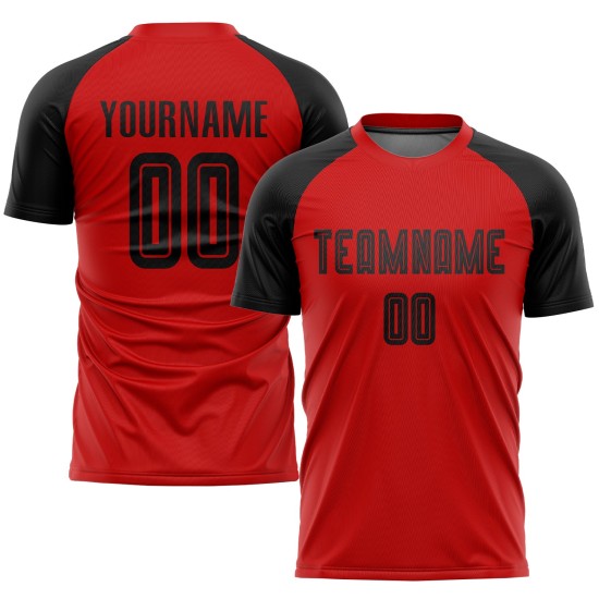 Maillot de football personnalisé rouge et noir par sublimation Maillot de football personnalisé rouge et noir par sublimation
