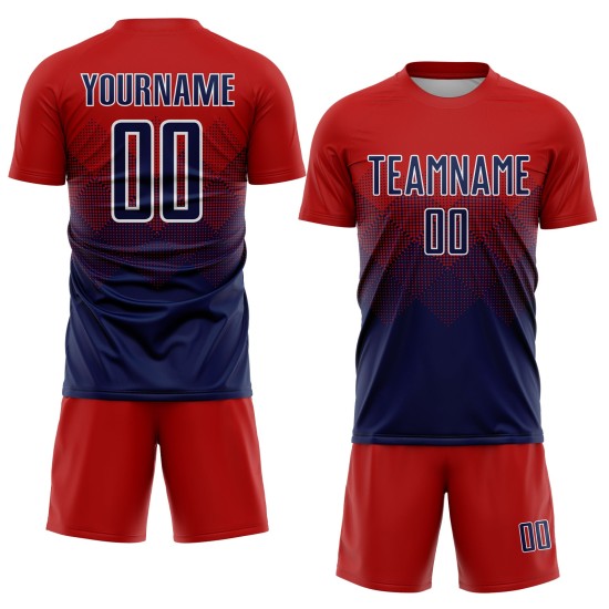 Maillot de football personnalisé à sublimation rouge, bleu marine et blanc Maillot de football personnalisé à sublimation rouge, bleu marine et blanc