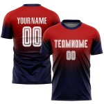 Maillot de football personnalisé rouge, blanc et bleu marine, imprimé par sublimation Maillot de football personnalisé rouge, blanc et bleu marine, imprimé par sublimation