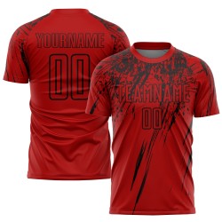 Maillot de football personnalisé rouge et noir par sublimation