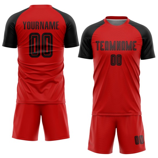 Maillot de football personnalisé rouge et noir par sublimation Maillot de football personnalisé rouge et noir par sublimation