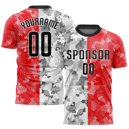Maillot de football personnalisé à sublimation rouge, noir et blanc Maillot de football personnalisé à sublimation rouge, noir et blanc