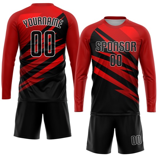 Maillot de football personnalisé à sublimation rouge, noir et blanc Maillot de football personnalisé à sublimation rouge, noir et blanc