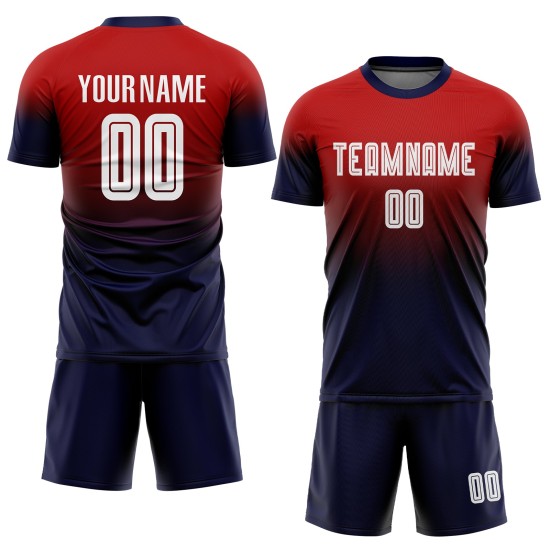 Maillot de football personnalisé rouge, blanc et bleu marine, imprimé par sublimation Maillot de football personnalisé rouge, blanc et bleu marine, imprimé par sublimation