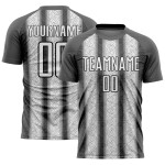 Maillot de football personnalisé à rayures ethniques gris acier, blanc et noir, sublimation Maillot de football personnalisé à rayures ethniques gris acier, blanc et noir, sublimation
