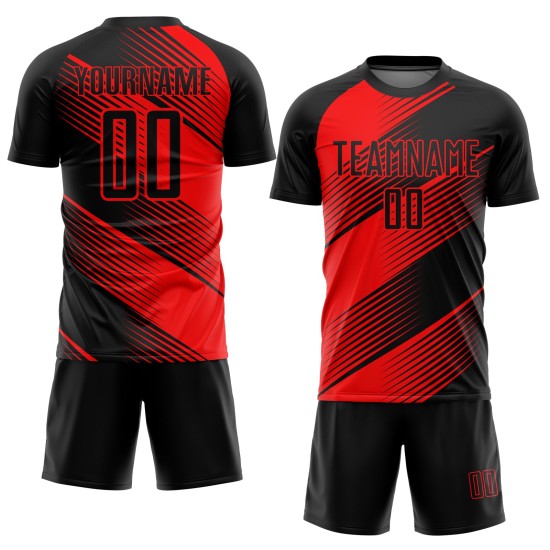 Maillot de football personnalisé rouge et noir par sublimation Maillot de football personnalisé rouge et noir par sublimation