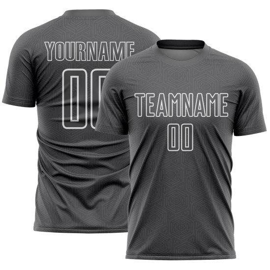 Maillot de football personnalisé à sublimation géométrique gris acier et blanc Maillot de football personnalisé à sublimation géométrique gris acier et blanc