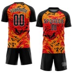 Maillot de football personnalisé à sublimation rouge, noir et or Maillot de football personnalisé à sublimation rouge, noir et or