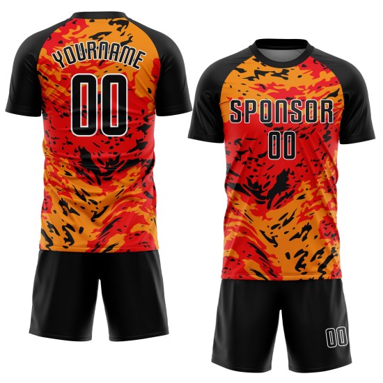 Maillot de football personnalisé à sublimation rouge, noir et or Maillot de football personnalisé à sublimation rouge, noir et or