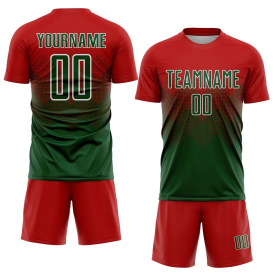 Maillot de football personnalisé à sublimation rouge, vert et blanc Maillot de football personnalisé à sublimation rouge, vert et blanc