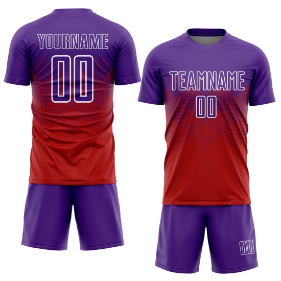 Maillot de football personnalisé à sublimation rouge, violet et blanc Maillot de football personnalisé à sublimation rouge, violet et blanc