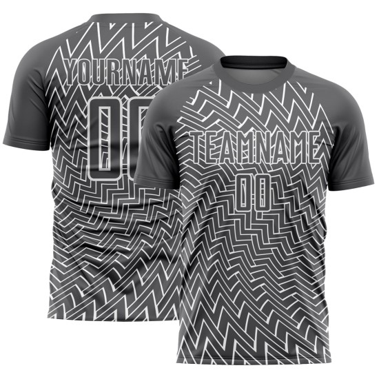 Maillot de football personnalisé à sublimation, lignes blanches et gris acier Maillot de football personnalisé à sublimation, lignes blanches et gris acier