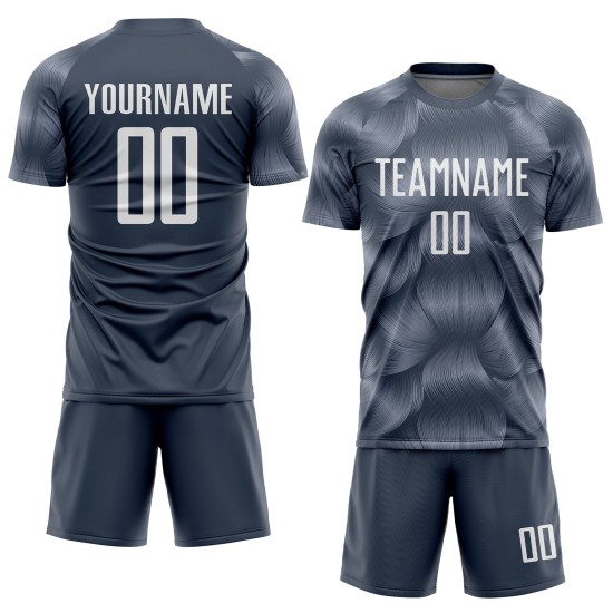 Maillot de football personnalisé gris acier et blanc par sublimation Maillot de football personnalisé gris acier et blanc par sublimation