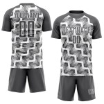Maillot de football personnalisé à sublimation, lignes blanches et gris acier Maillot de football personnalisé à sublimation, lignes blanches et gris acier
