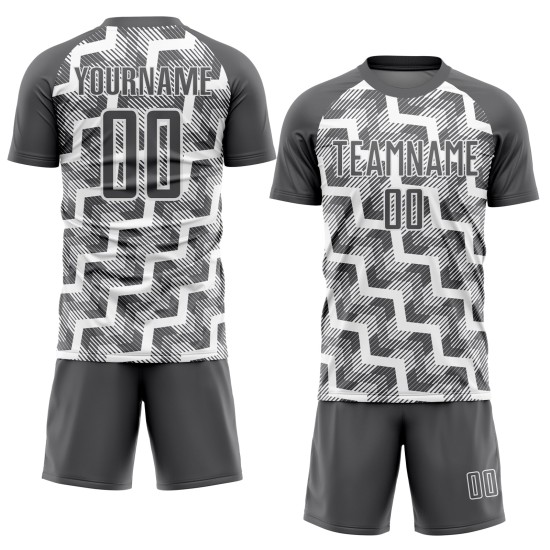 Maillot de football personnalisé à sublimation, lignes blanches et gris acier Maillot de football personnalisé à sublimation, lignes blanches et gris acier