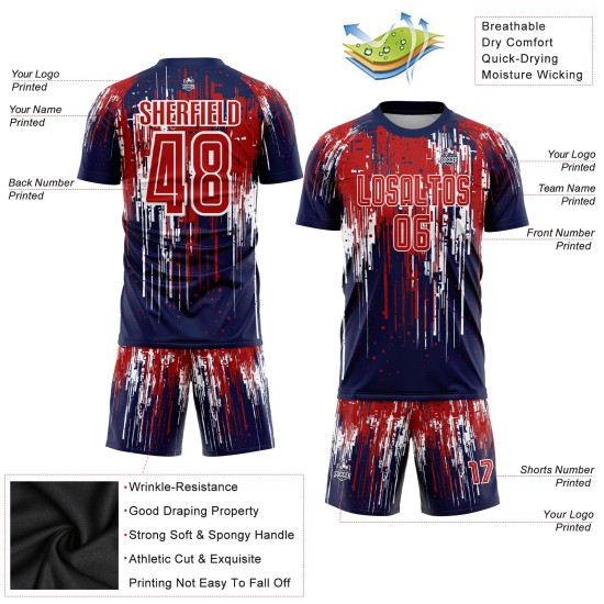 Maillot de football personnalisé à sublimation rouge royal et blanc Maillot de football personnalisé à sublimation rouge royal et blanc