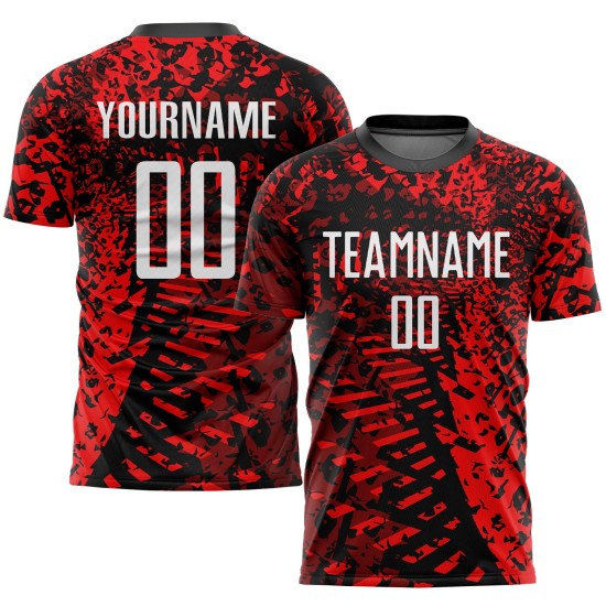 Maillot de football personnalisé à sublimation rouge, noir et blanc Maillot de football personnalisé à sublimation rouge, noir et blanc